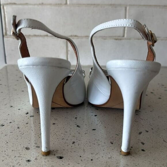 Halogen White Leather Slingback Heels with Bow Pointed Toe Women’s Size 7.5M EUC - Picture 3 of 7